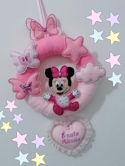 Fiocco nascita a ghirlanda con minnie.
