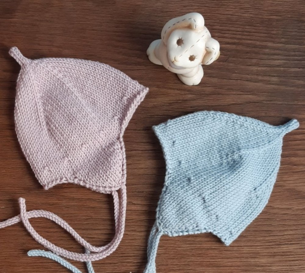 Cappello/cuffia/berretto paraorecchie per neonato - pura lana merino - fatta a mano