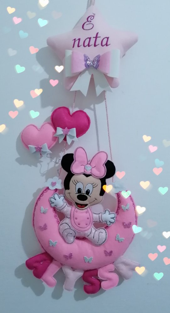 Fiocco nascita Minnie luna stella e nome imbottito