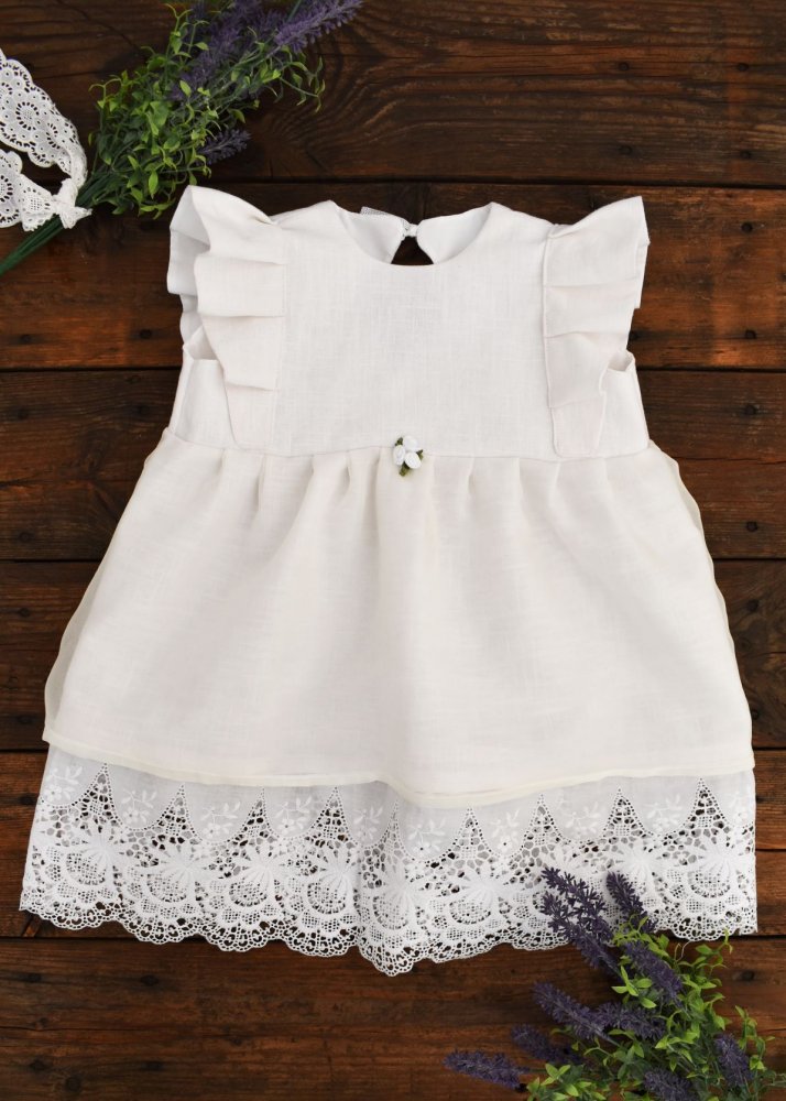 Abito da cerimonia bambina lino bianco e organza di seta