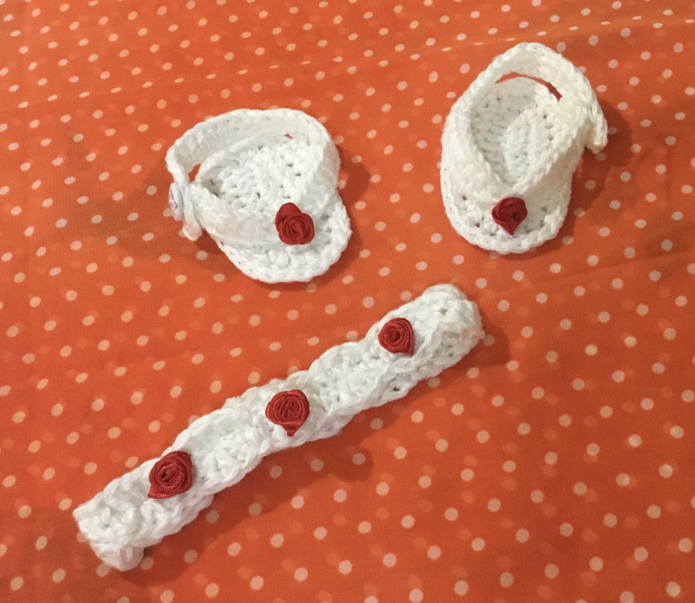 Scarpette   infradito  e fascetta beb cotone uncinetto