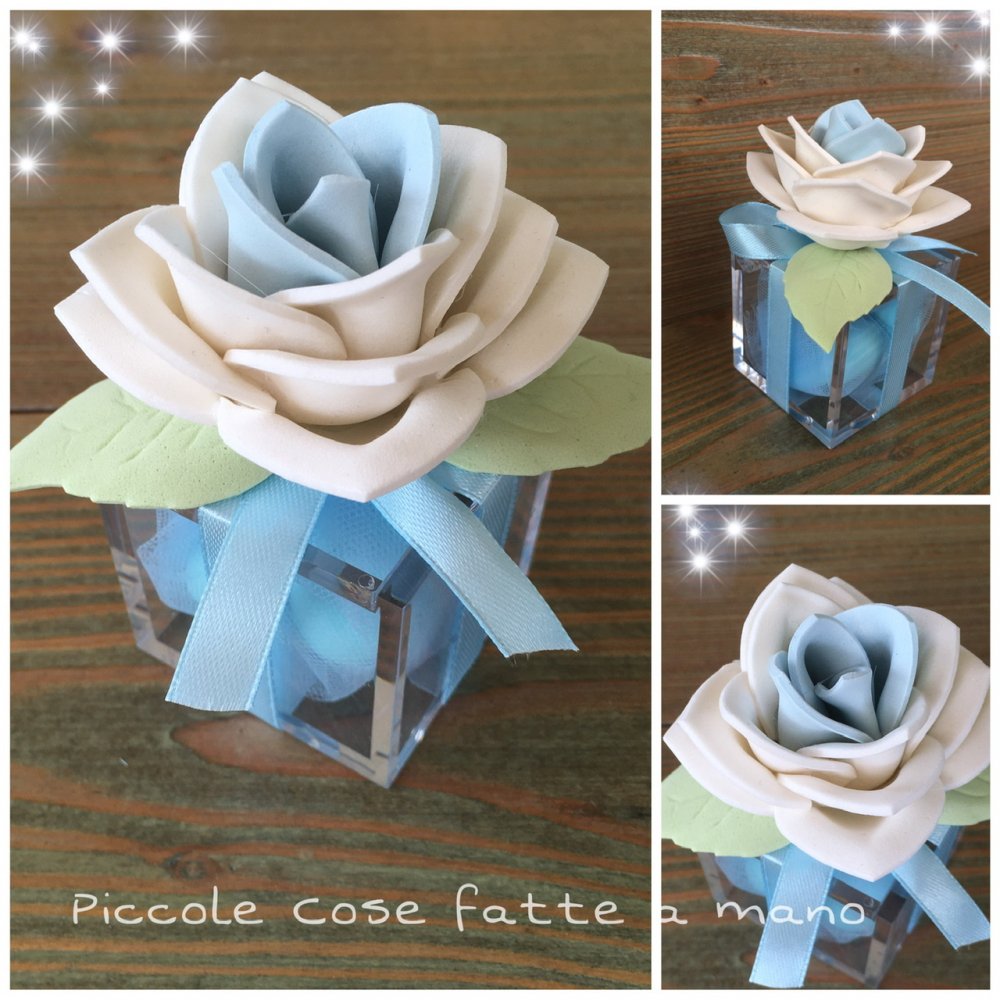 Scatolina porta confetti in plexiglass con rosa bicolore 