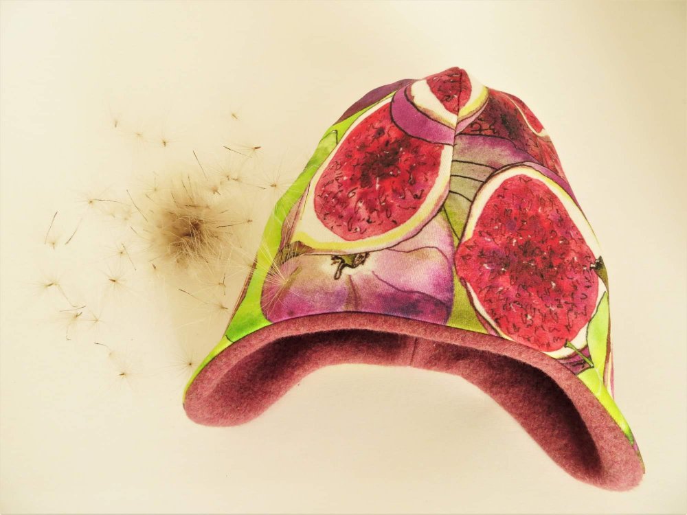 Cappello  Bio con paraorecchie - fantasia fichi 0/3 mesi