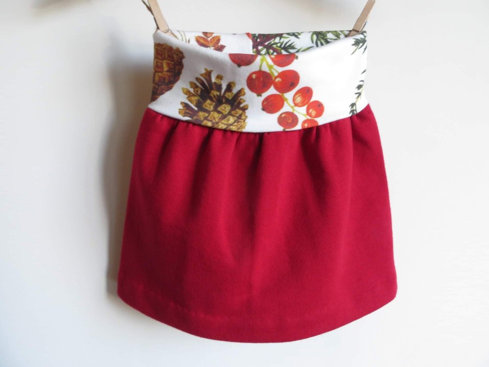 Cotone Bio gonna felpa rossa e fantasia bacche 3/6 mesi
