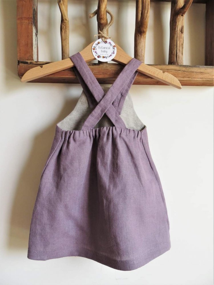 Salopette gonna lino biologico viola malva 3/6 mesi
