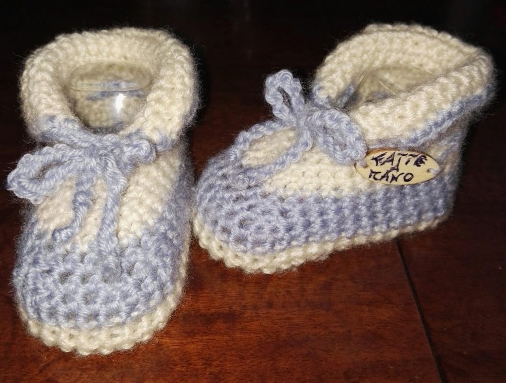 Scarpine scarpette stivaletti panna e celeste in lana 100% per neonato 0 - 6 mesi