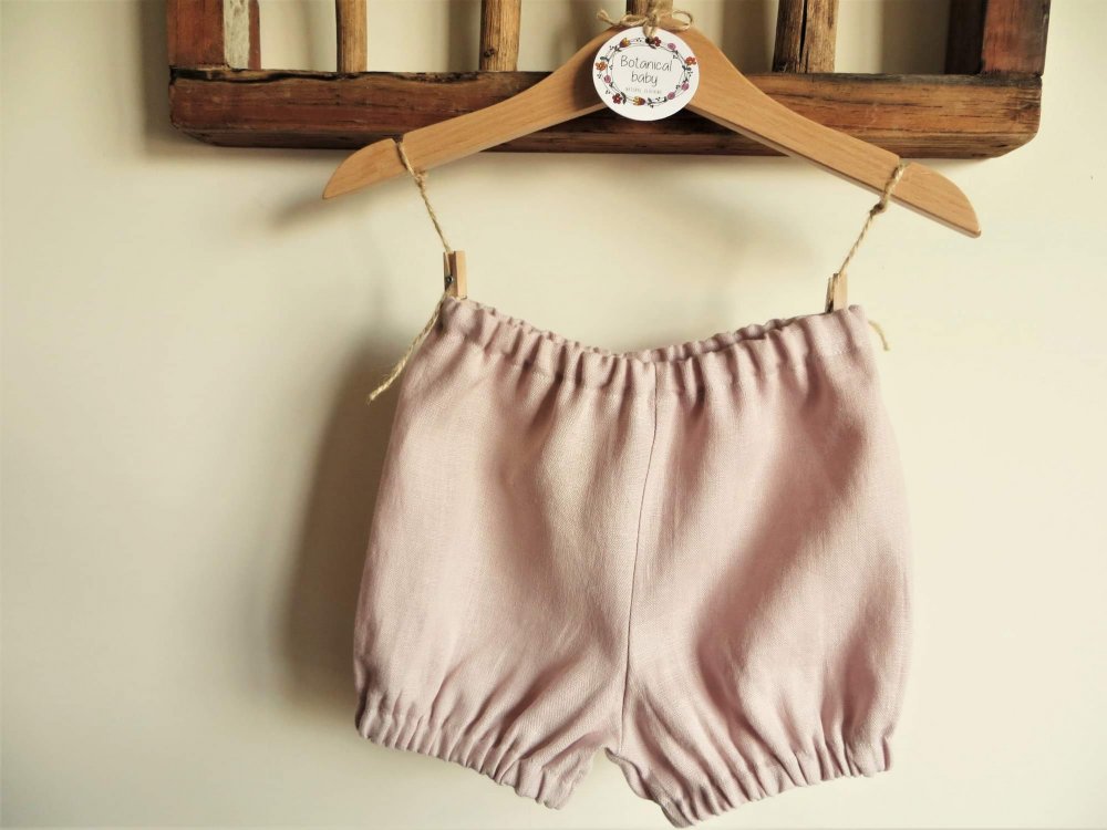 Pantaloncini bloomers bimba in lino biologico 3/6 mesi