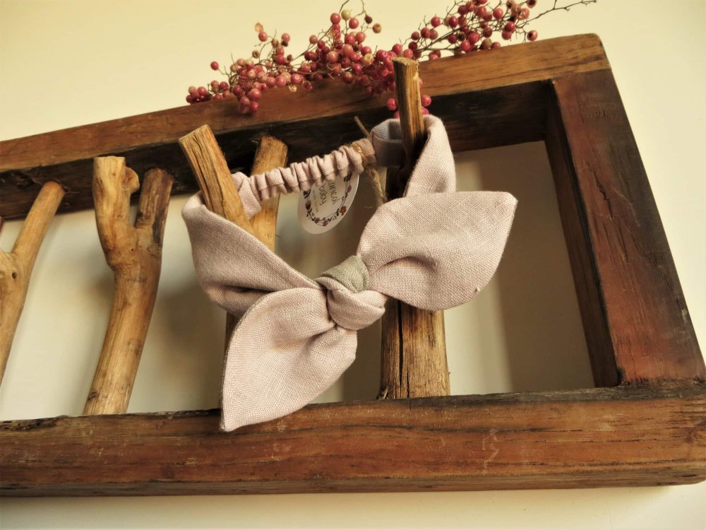 Fascia morbida per capelli in puro lino Bio rosa/ecr