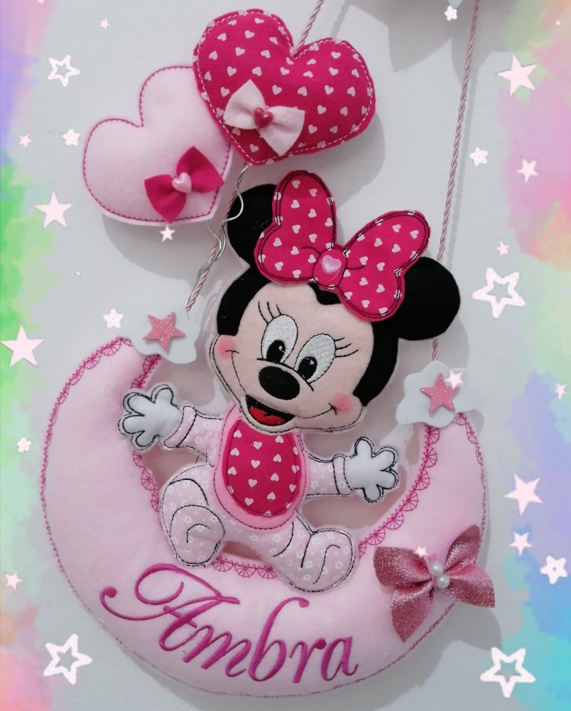 Fiocco nascita Minnie con frase nel cuore.