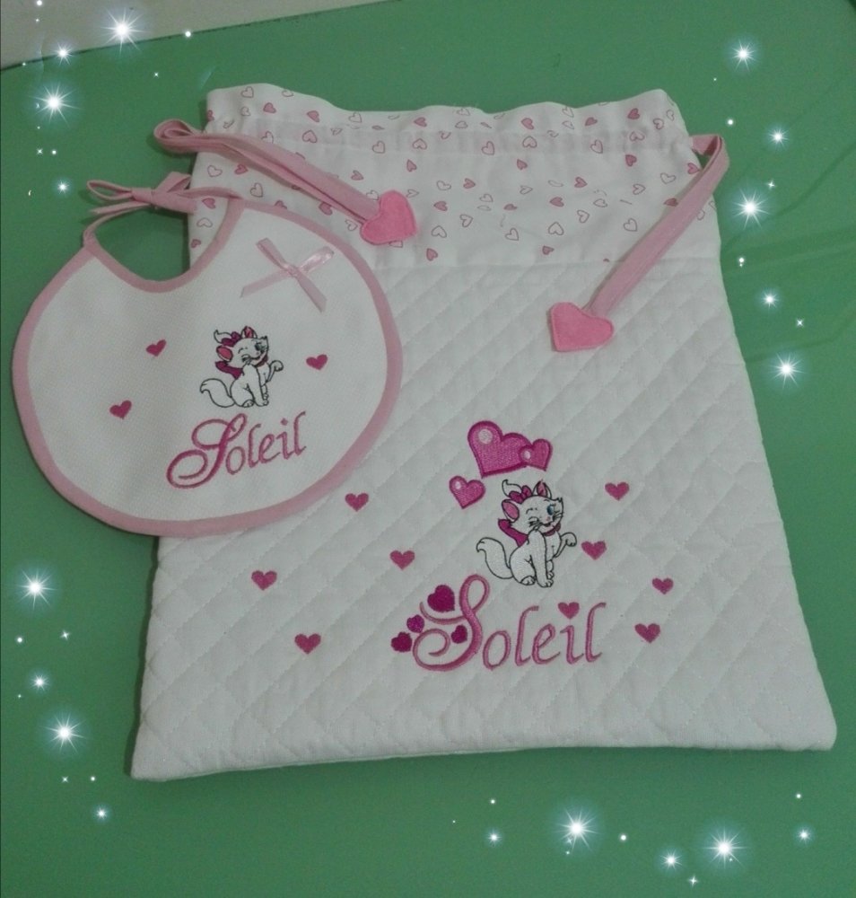 Sacchetto porta cambio e bavaglino Minou personalizzati. 
