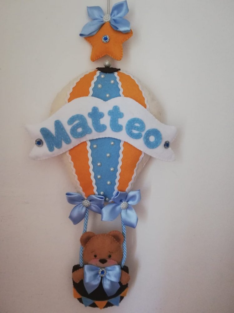 Fiocco Nascita Mongolfiera nome personalizzato bimbo feltro handmade 
