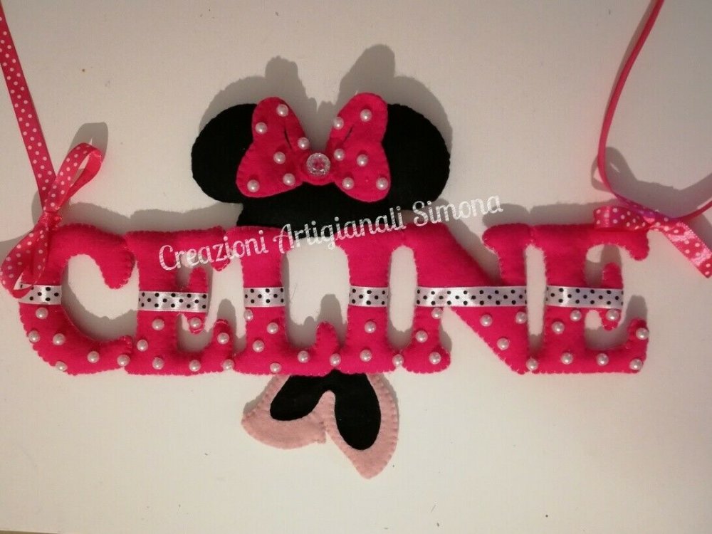 Fiocco Nascita CELINE nome personalizzato Minnie bimba femminuccia rosa fucsia topolina