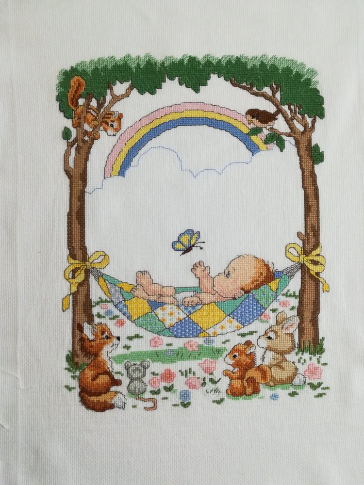Ricamo finito punto croce nascita copertina culla beb corredo Our Little Blessing
