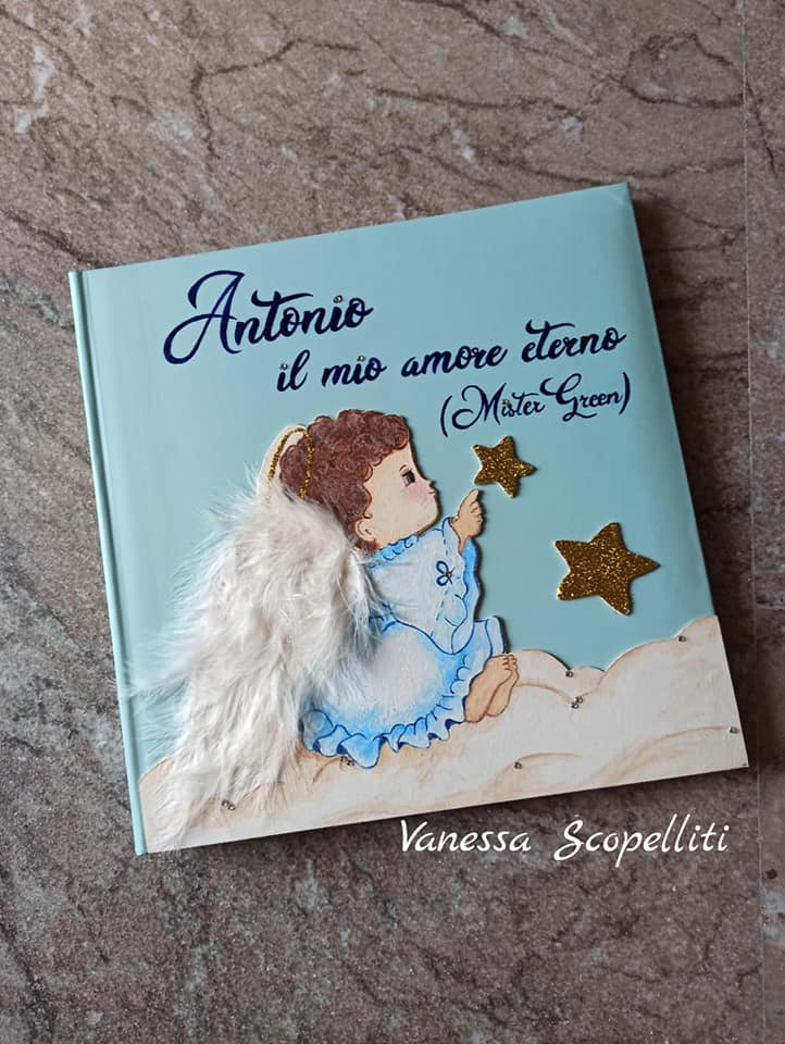 Album fotografico con angioletto, dipinto a mano 