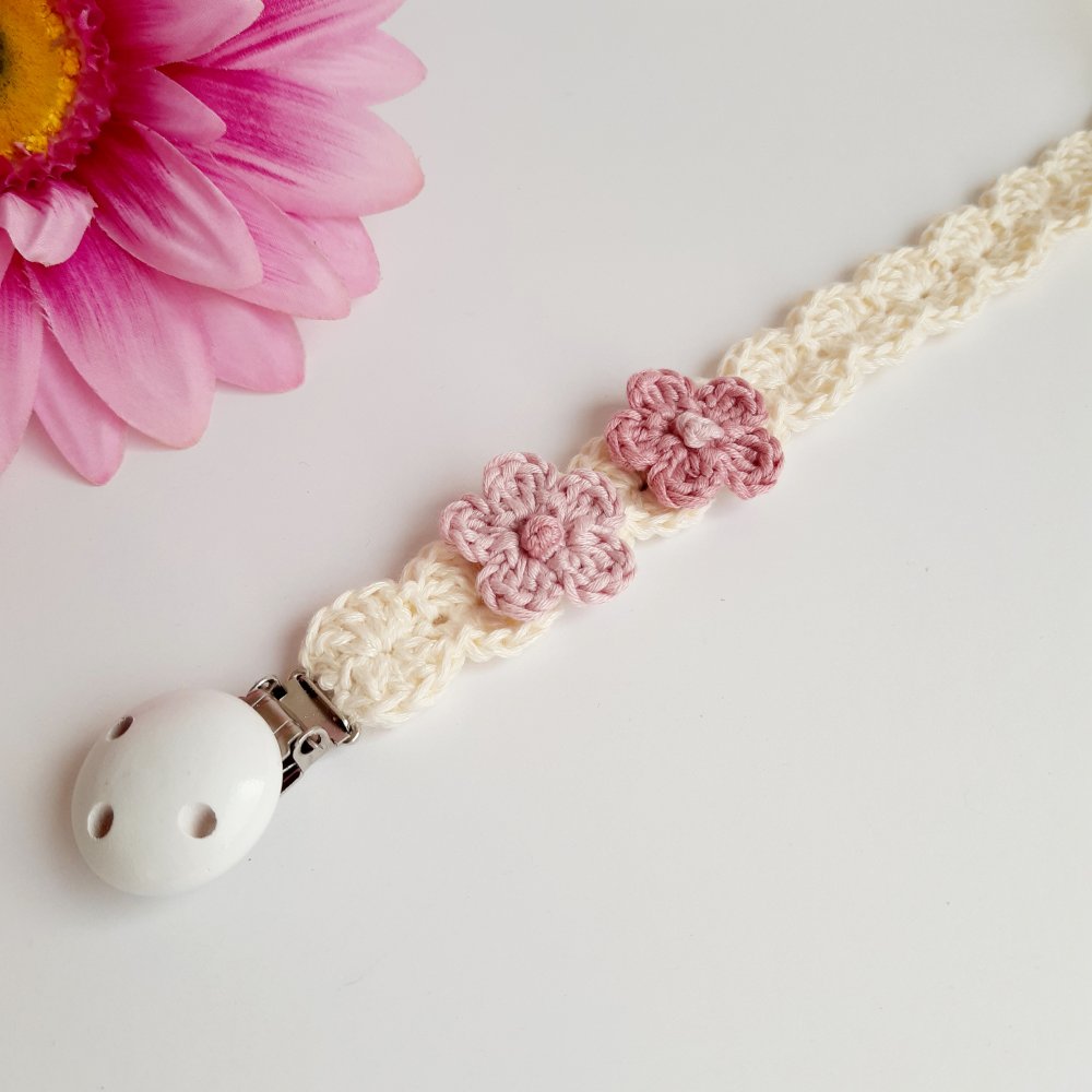 Portaciuccio bianco panna per neonata - fiori rosa antico  - fatto a mano - Battesimo