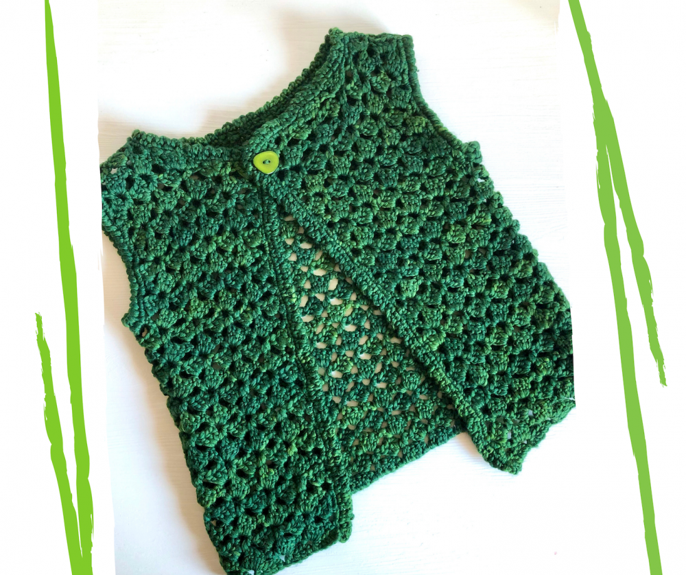 Gilet in pura lana, lavorato a mano. Tg. 6-7 anni