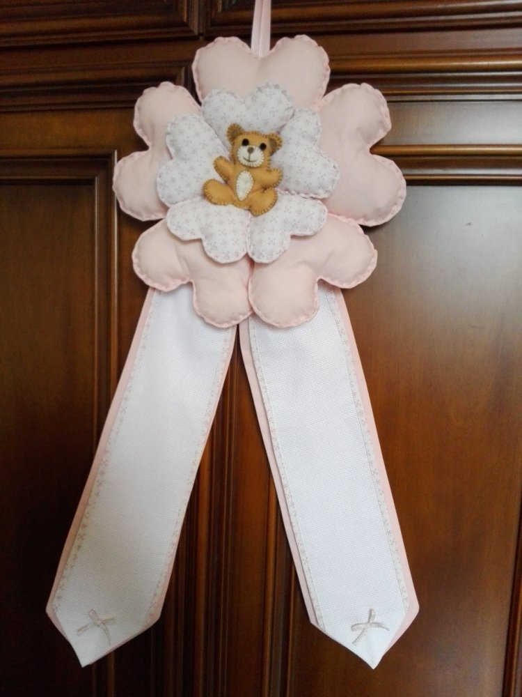 FIOCCO NASCITA CON CUORI E ORSETTO