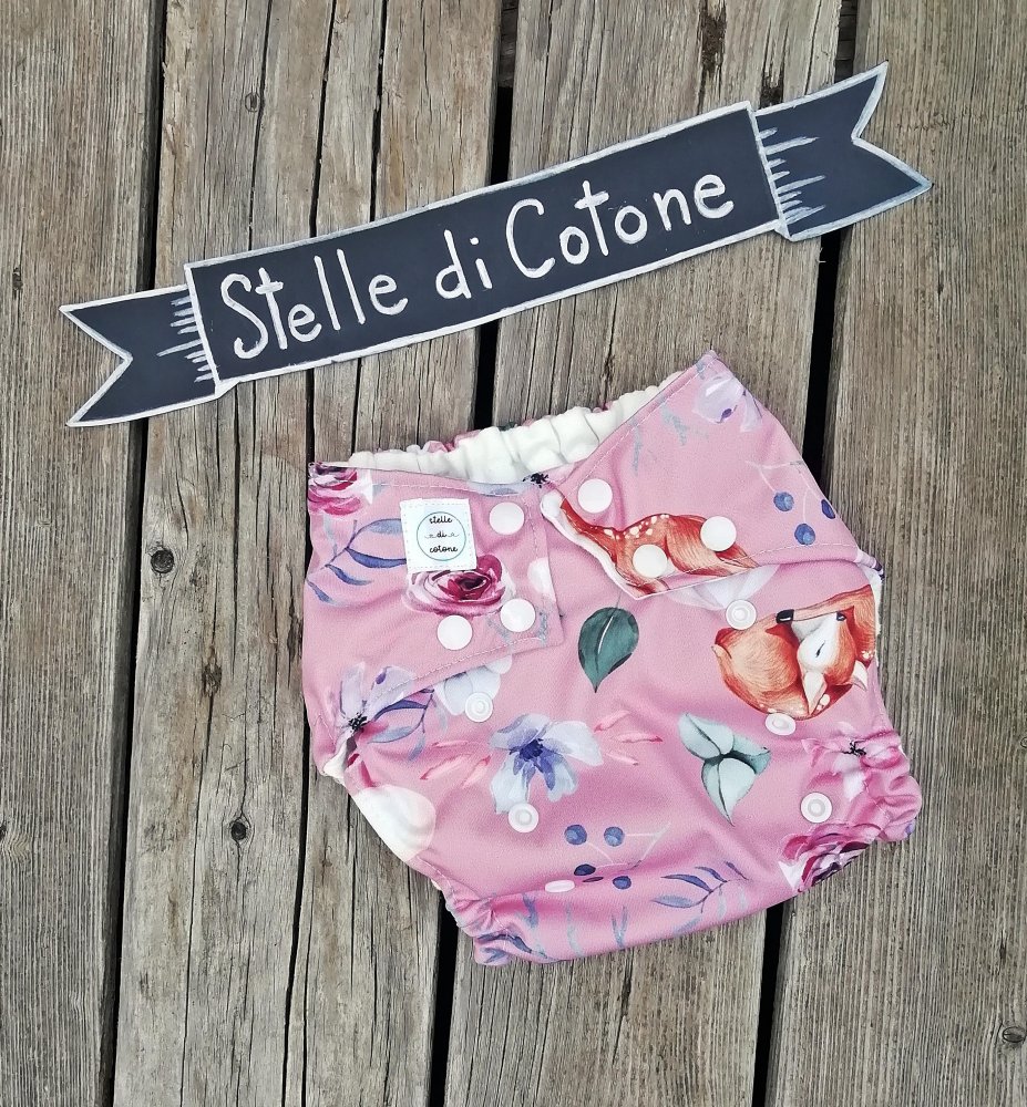 Pannolino lavabile con tasca multitaglia cerbiatti rosa