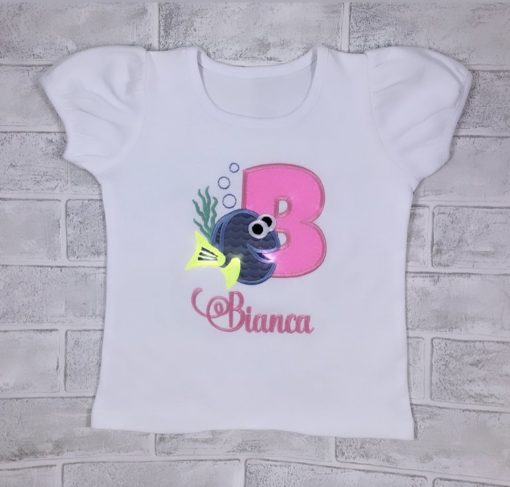 T-shirt Pesciolino personalizzata - ricamata - dettagli in glitter