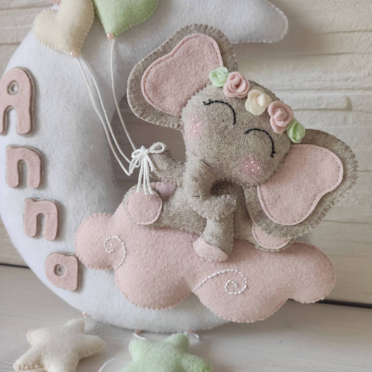 Fiocco nascita Handmade Elefantino sulla luna