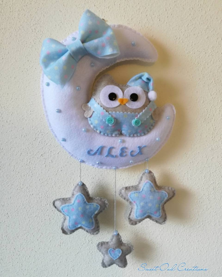 Fiocco nascita luna e gufetto