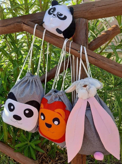 ZAINETTI con simpatici Animaletti cuciti, personalizzabili con il ricamo del nome del bambino o bambina. Handmade