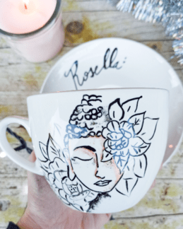 Tazza Colazione con piattino dipinta a mano