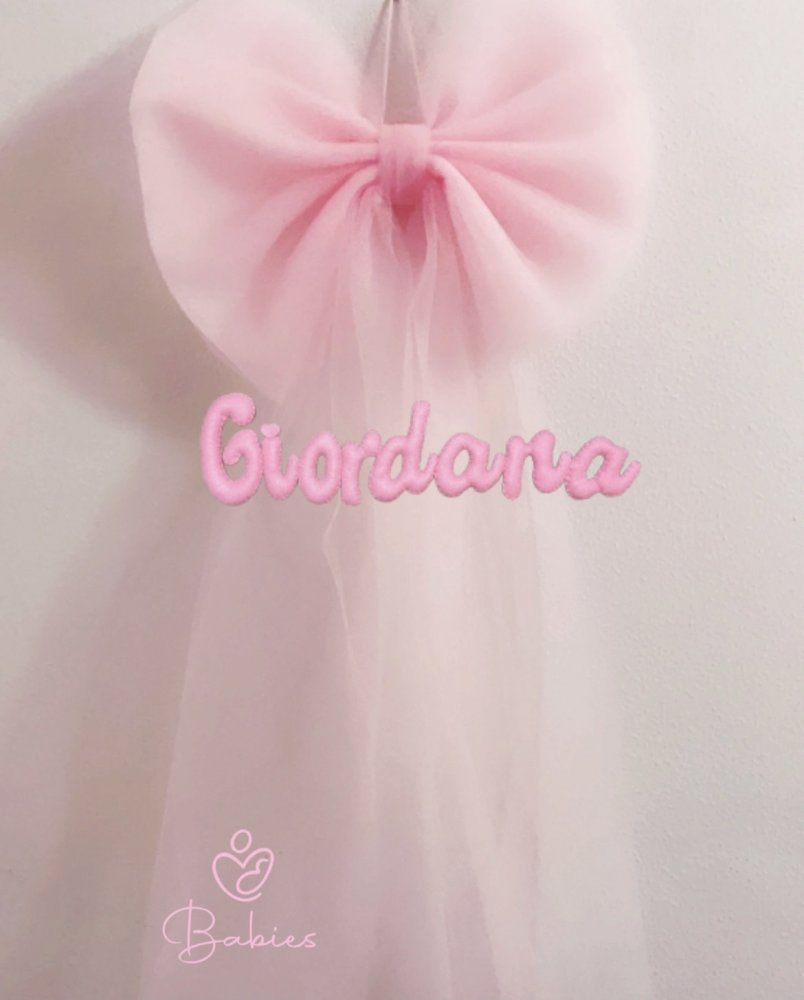 Fiocco nascita tulle con nome in pannolenci 