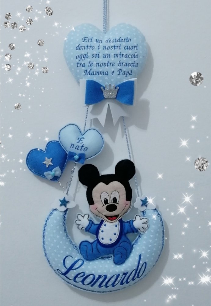 Fiocco luna con topolino e dedica nel cuore 