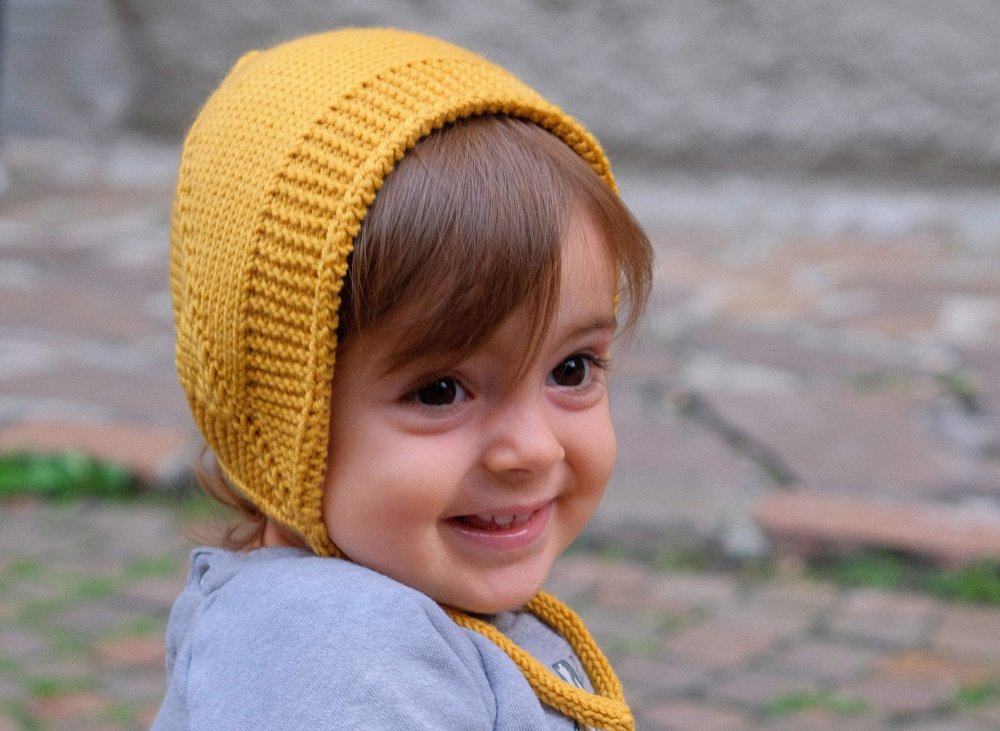 cuffia vintage per neonate e bambine in pura lana merino