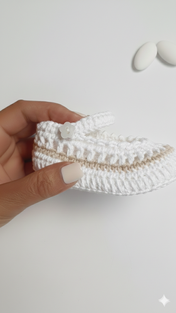 Scarpine bianche per Battesimo  neonata/bambina con  inserto ecru - Battesimo - Nicole