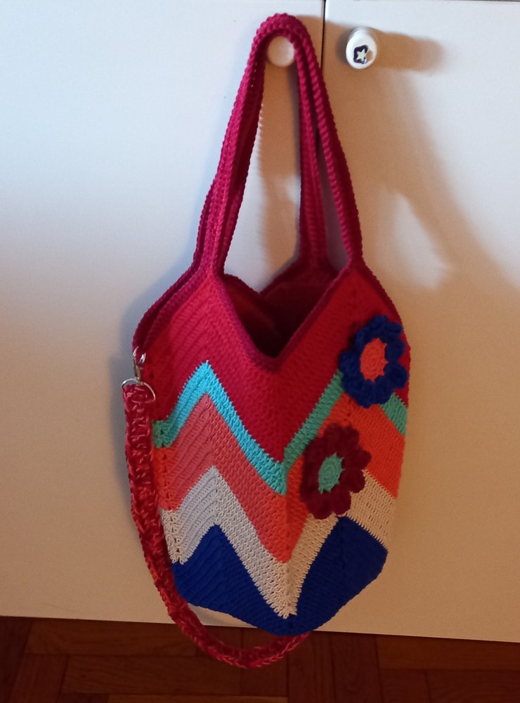 Borsa secchiello in cotone con lavorazione zig zag all uncinetto