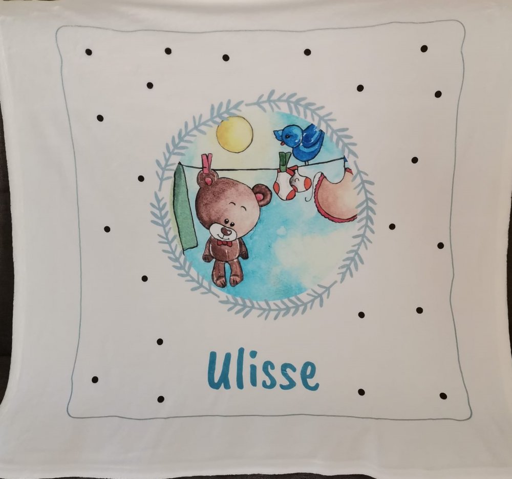 COPERTINA NEONATO PERSONALIZZABILE - ORSETTO FILO