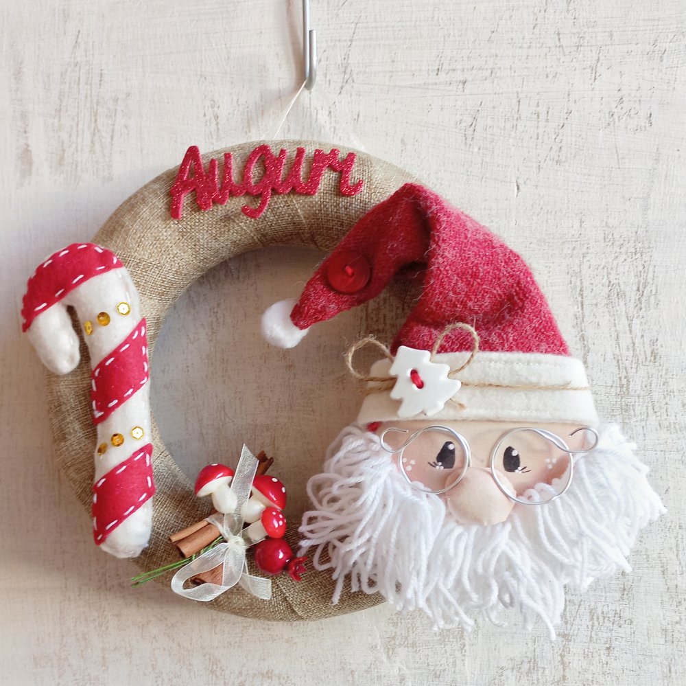 ghirlanda con bastoncino  Candy cane e Babbo Natale