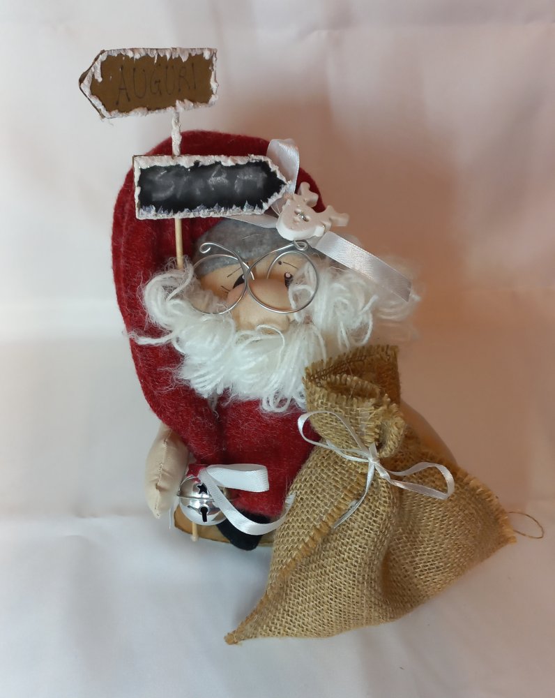 Babbo Natale artigianale in piedi altezza 15 centimetri con sacco porta doni apribile personalizzabile e profumabile  idea regalo unico