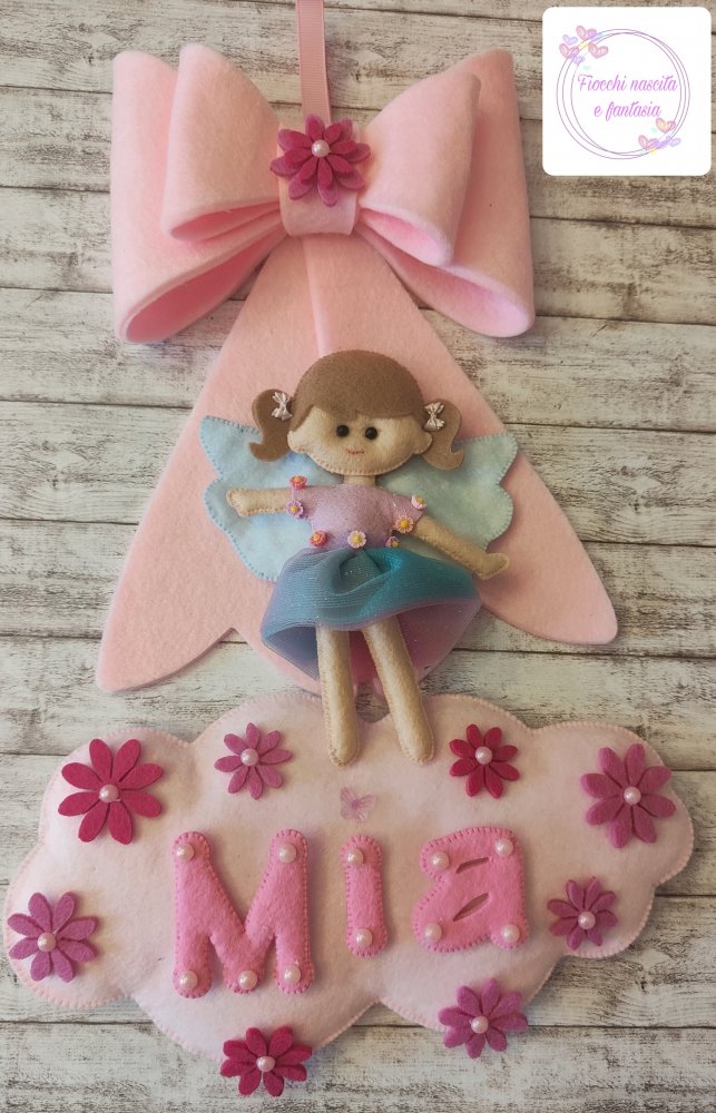 Fiocco nascita dolce fatina con fiori