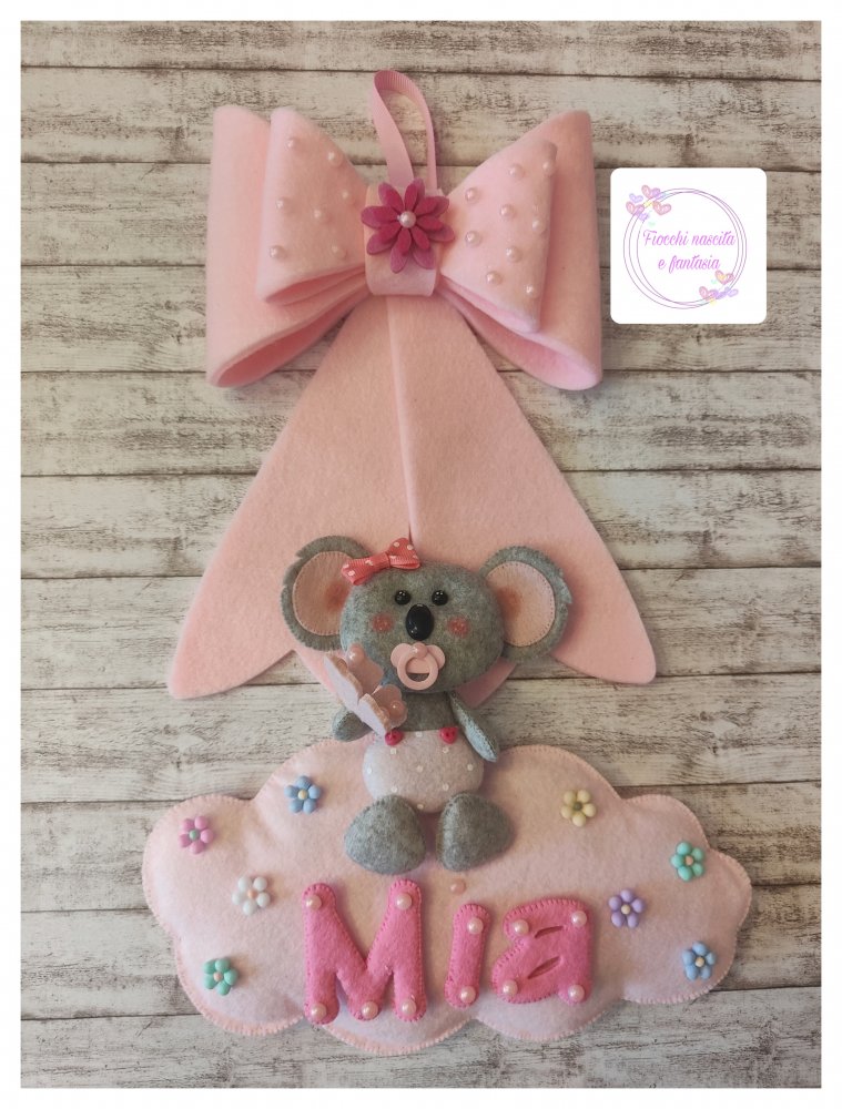 Fiocco nascita baby koala con farfalla