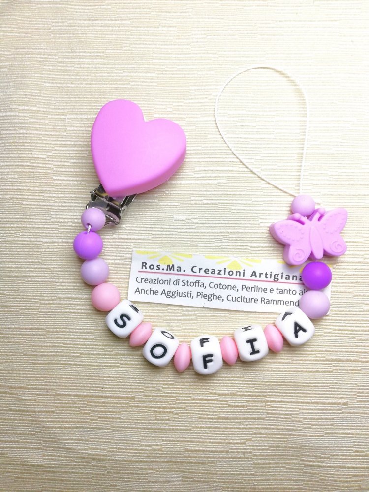 Catenella Portaciuccio in Silicone con Nome Bimbo/a fatto a mano