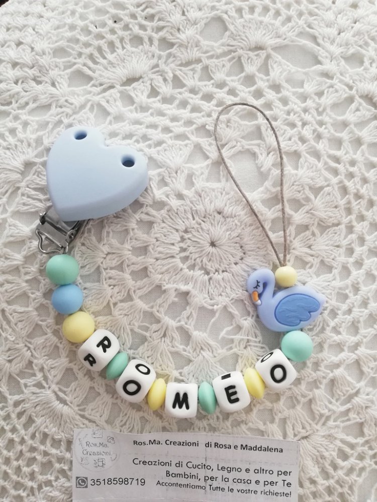 Catenella Portaciuccio in Silicone con Nome Bimbo/a fatto a mano