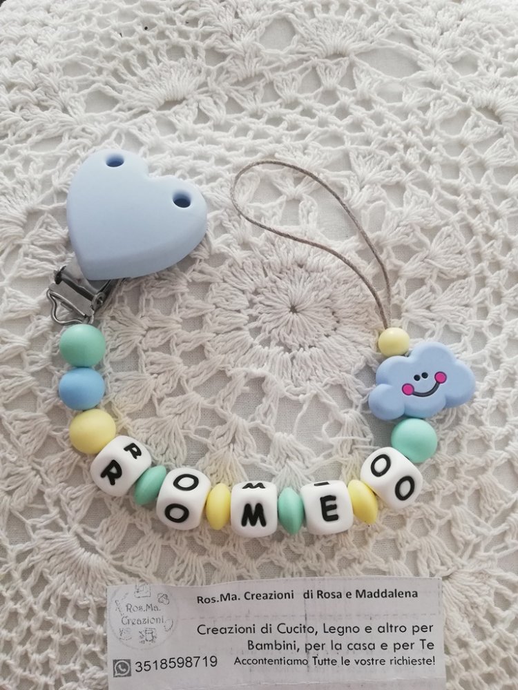 Catenella Portaciuccio in Silicone con Nome Bimbo/a fatto a mano