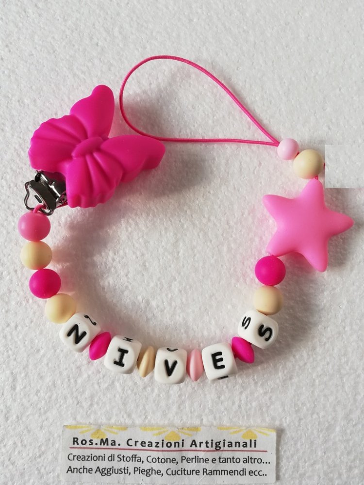 Catenella Portaciuccio in Silicone con Nome Bimbo/a fatto a mano