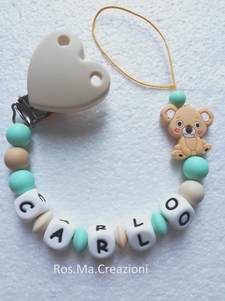 Catenella Portaciuccio in Silicone con Nome Bimbo/a fatto a mano