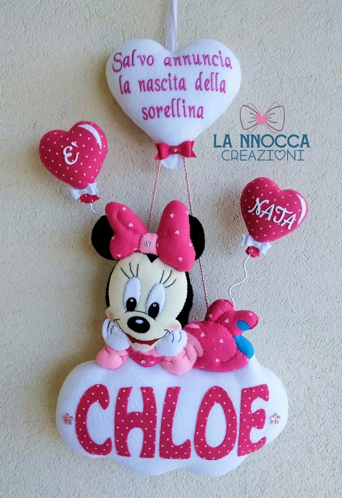 Fiocco nascita Minnie con dedica