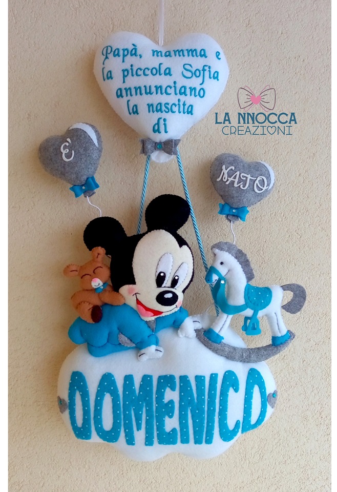 Fiocco nascita di Topolino con dedica