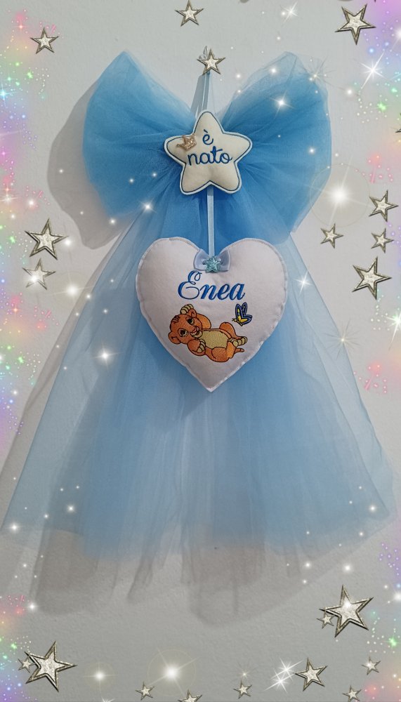 Fiocco nascita Simba  in tulle con cuore e stella