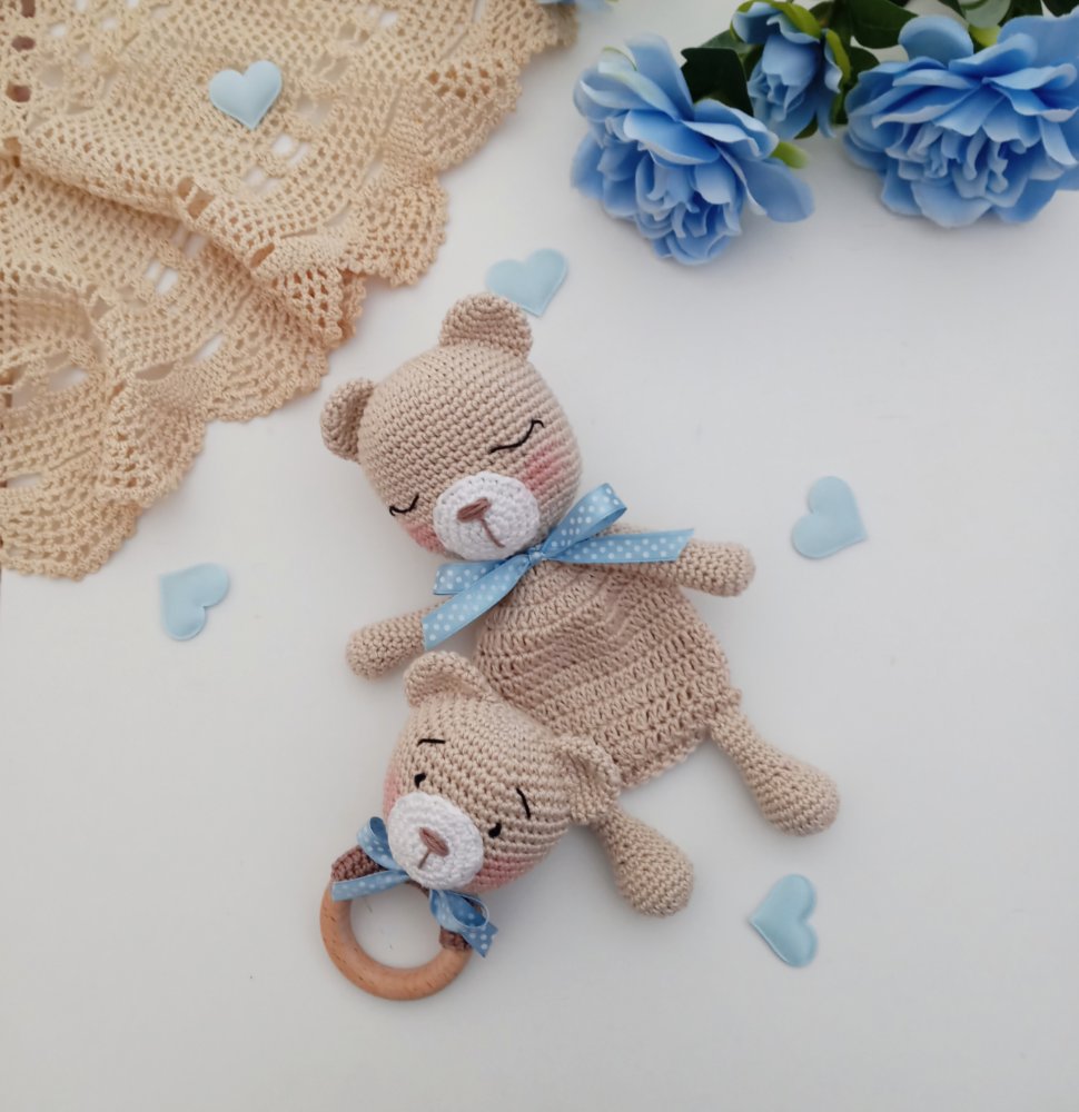 Doudou e sonaglio orsetto uncinetto baby box.