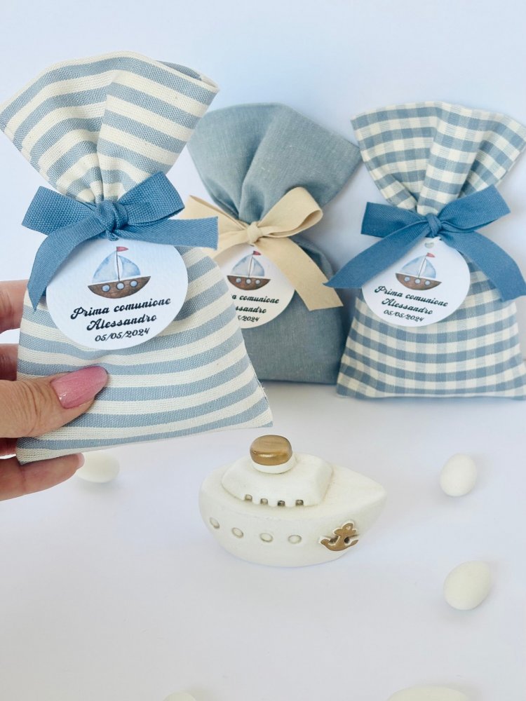 Sacchetti portaconfetti bomboniera  battesimo prima comunione tema mare blu righe