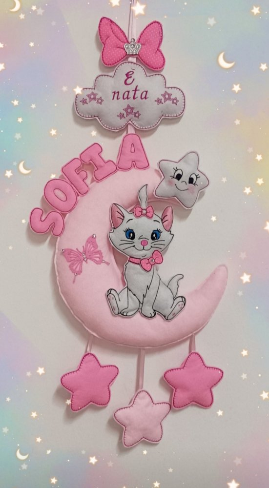 Fiocco nascita  bimba personalizzato con gattina  Minou 