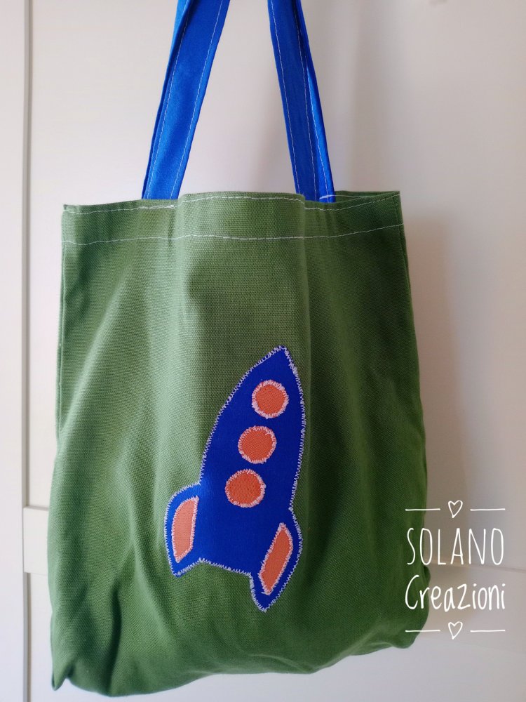  Borsa Tote per Bambini con Razzo Applicato - verde