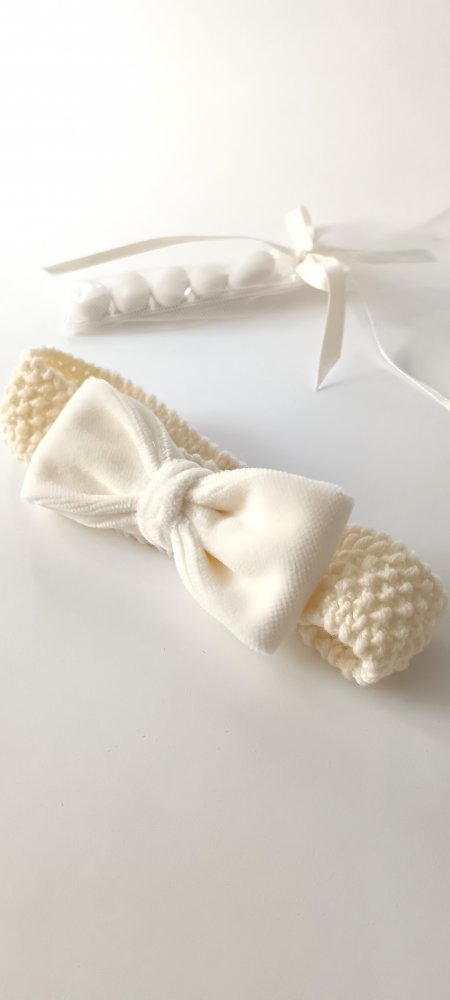 Fascetta lana merino e fiocco velluto - Battesimo - Anastasia